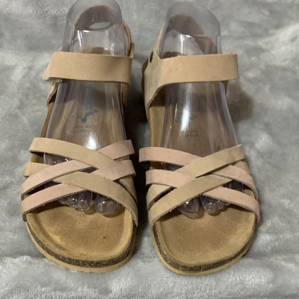 BioNatura Sandals Womens  Size 9 Tan Rose Leather Ankle Strap Made in Italy Boho